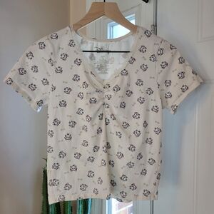 Disney Marie Lace Trim V-Neck Short‎ Sleeve Baby Tee, Size L